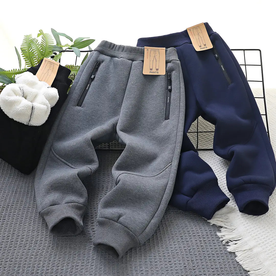 Kids Fleece Pants Navy Black Zipper Winter Warm
