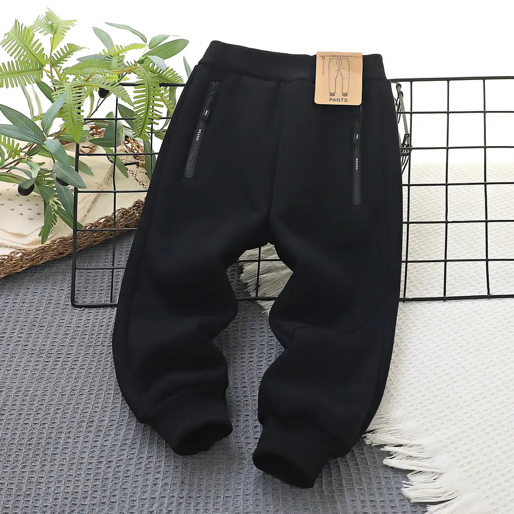 Kids Fleece Pants Navy Black Zipper Winter Warm