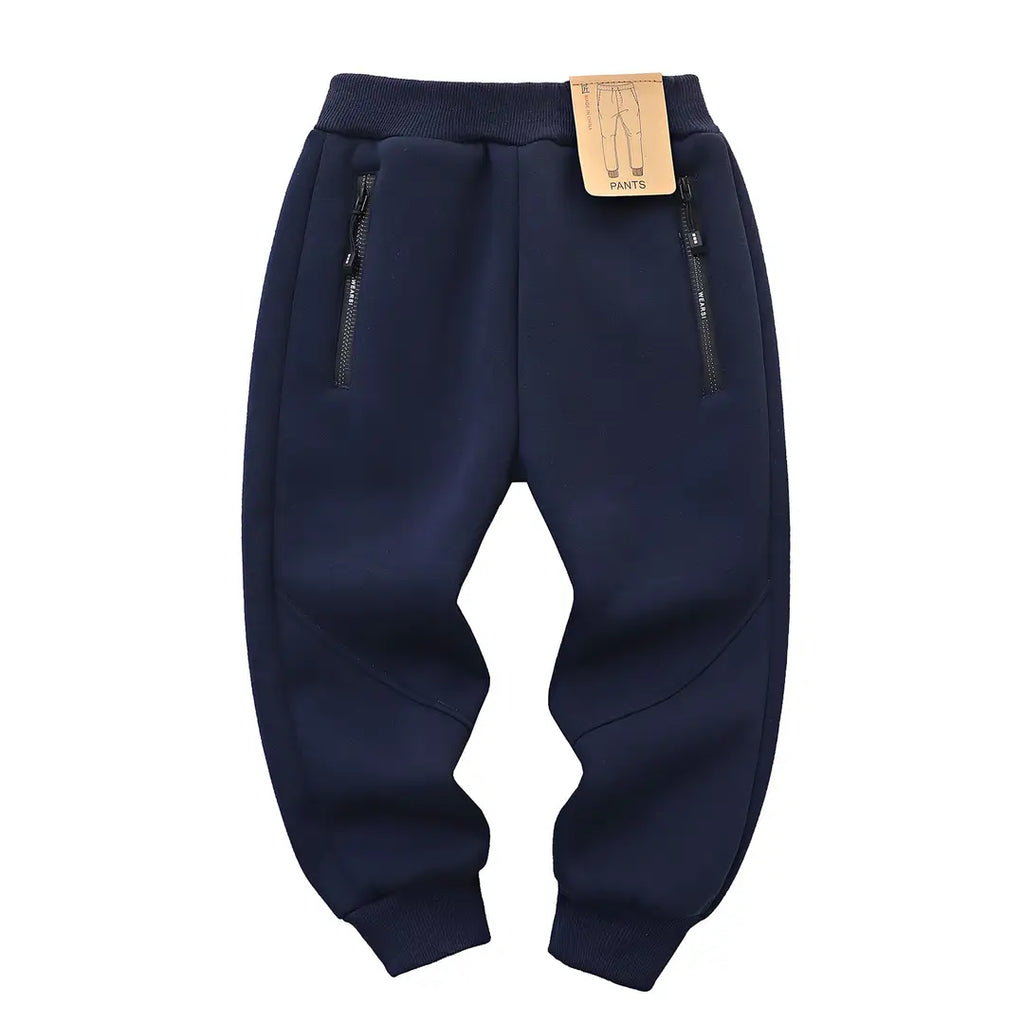 Kids Fleece Pants Navy Black Zipper Winter Warm