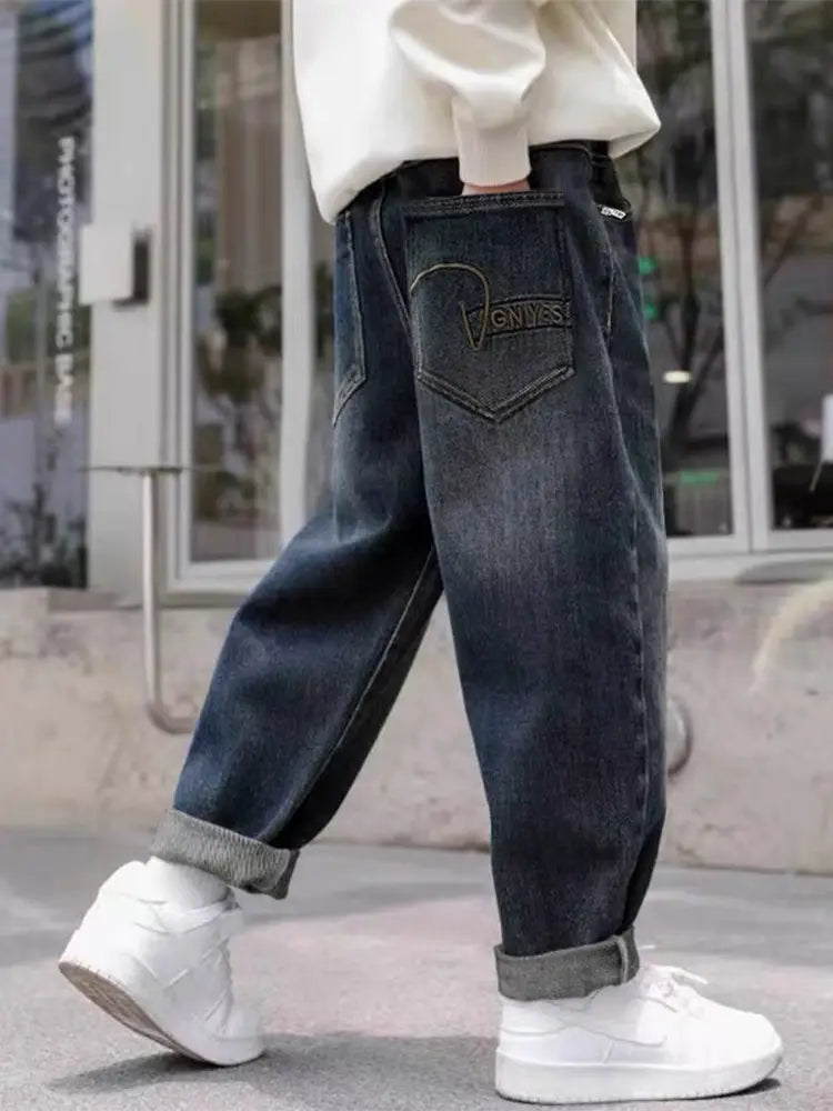 Boys Fleece Lined Jeans Dark Blue Spring Wear