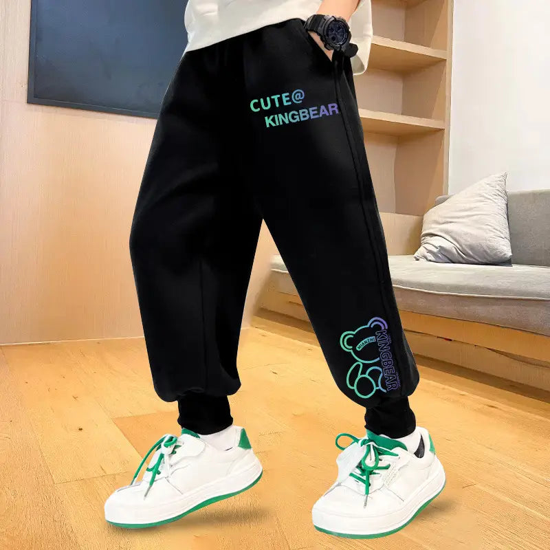 Black King Bear Sweatpants for Kids 120cm Green Blue Print