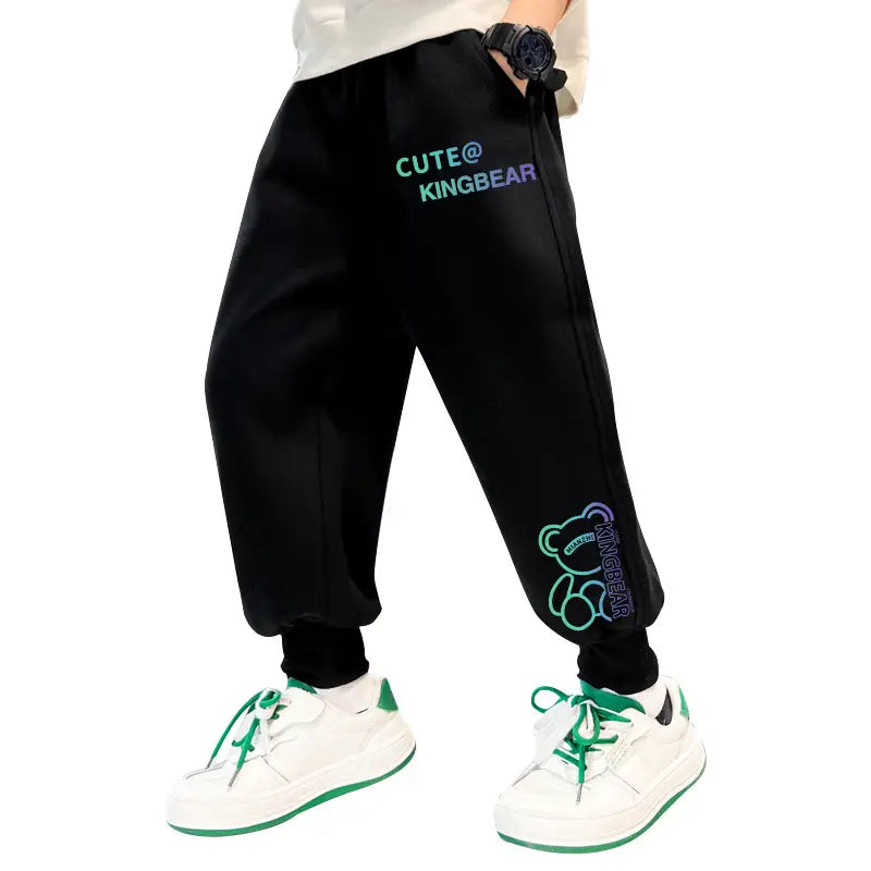 Black King Bear Sweatpants for Kids 120cm Green Blue Print