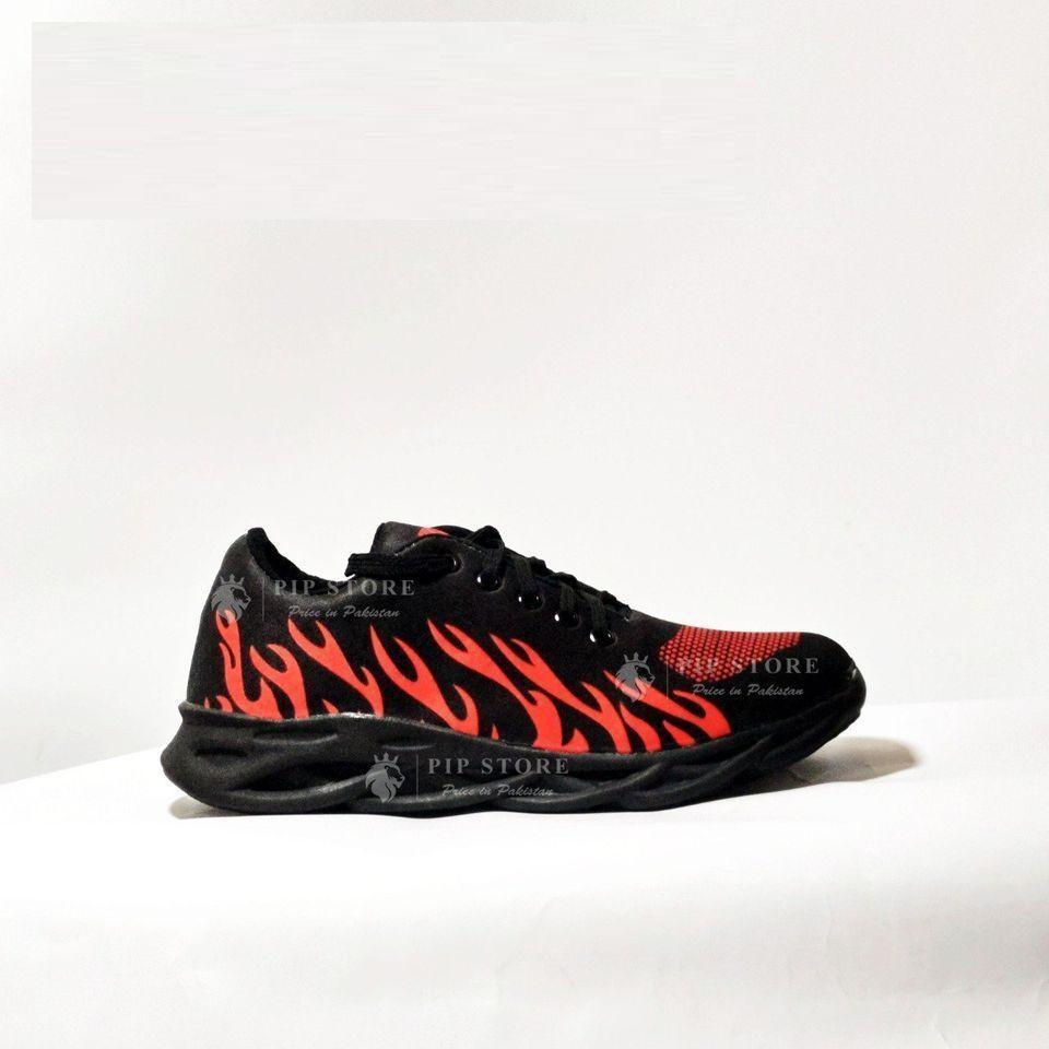 Men Red Flame Running Joggers Black Sneakers