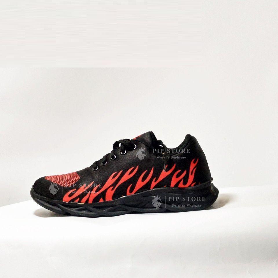 Men Red Flame Running Joggers Black Sneakers