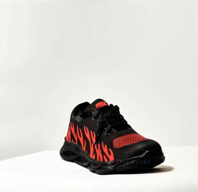 Men Red Flame Running Joggers Black Sneakers