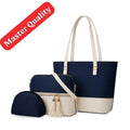 Women's Blue Leather Handbag Set 3 Pcs Top Handle