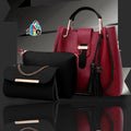 3-Piece Rexine Handbag Set Maroon Black Gold Hardware