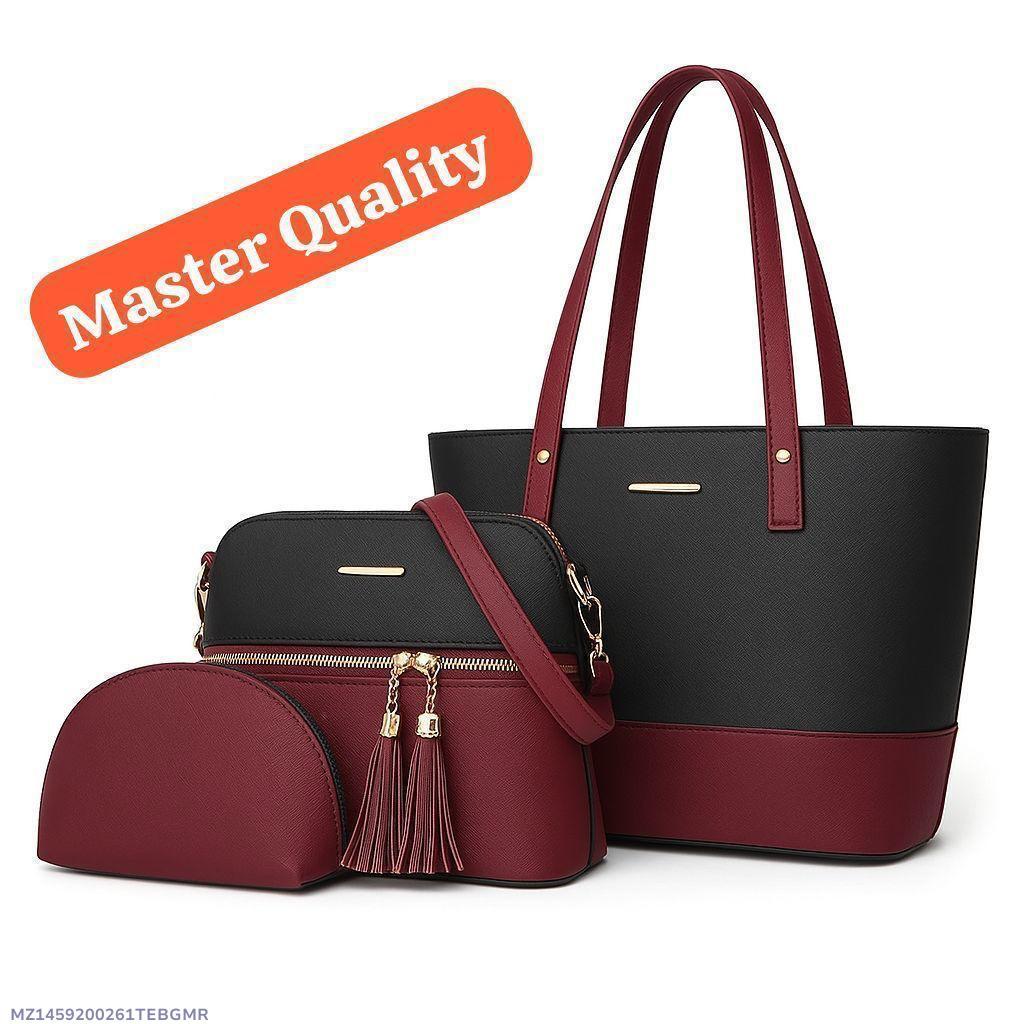 3-Piece Black Burgundy Handbag Set for Girls