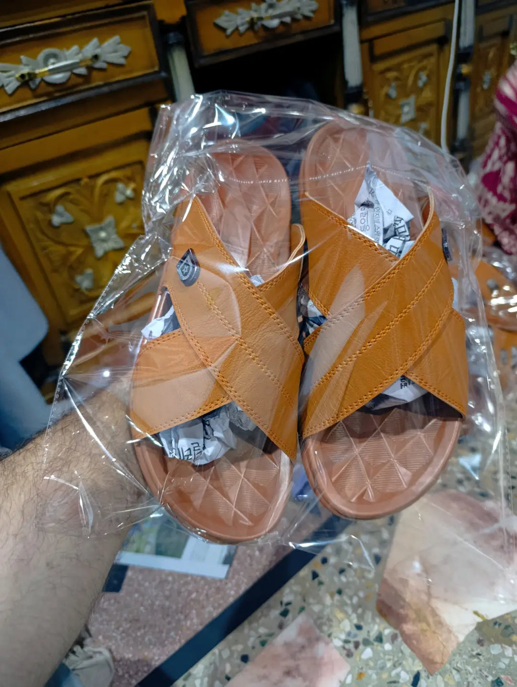 Men's Cross Strap Slide Sandals | Premium Soft Comfortable Slippers for Men | Lightweight Anti-Slip Casual Summer Slides | Indoor Outdoor Open Toe Brown Sandals