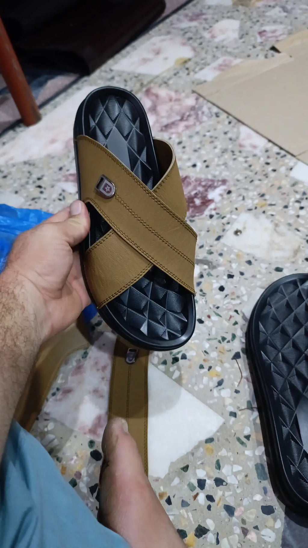 Men's Cross Strap Slide Sandals | Premium Soft Comfortable Slippers for Men | Lightweight Anti-Slip Casual Summer Slides | Indoor Outdoor Open Toe Brown Sandals