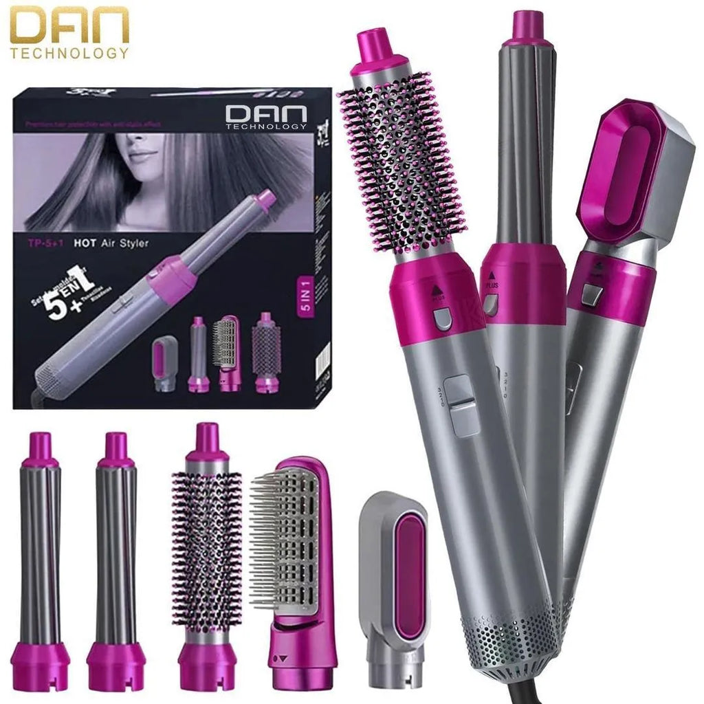 5-in-1 Hair Curler & Straightener with Brush & Dryer