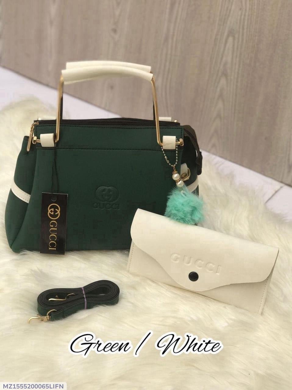 Girls Rexine Handbag Set Green 2-Piece Daily Wear