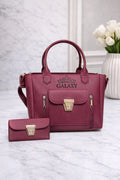 Maroon Leather Handbag & Wallet Set for Girls