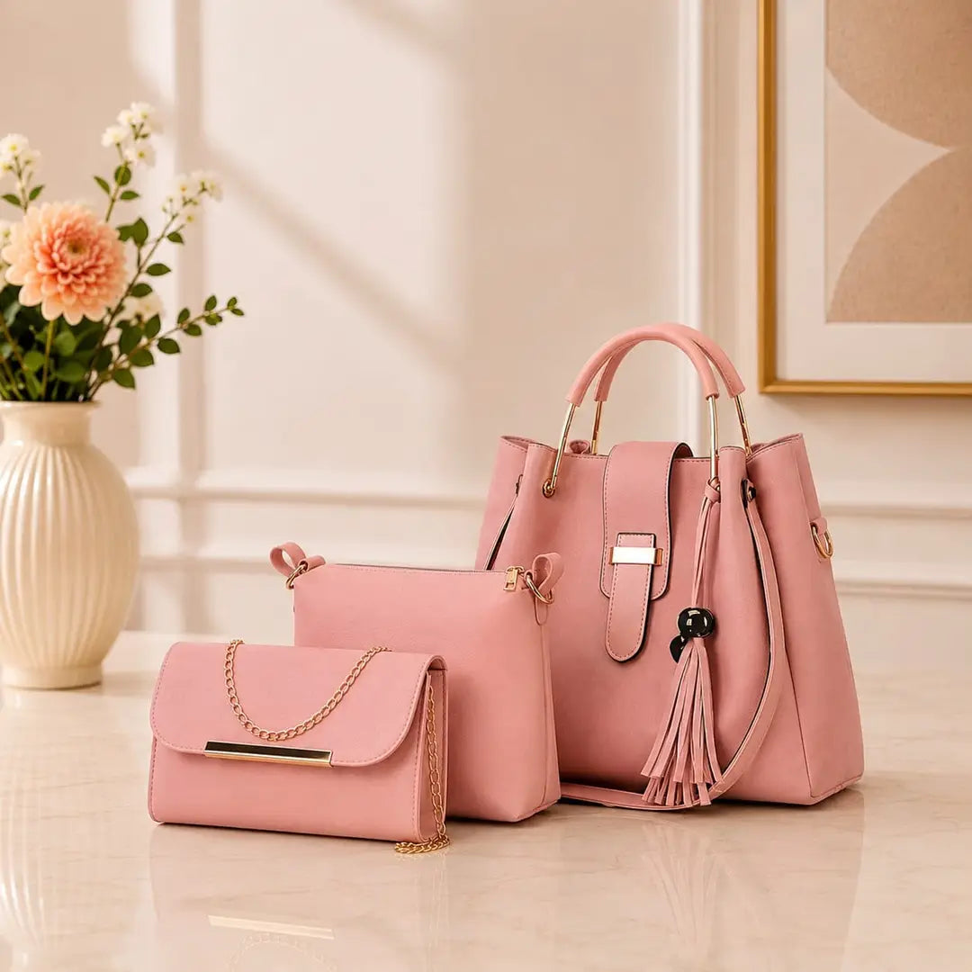 Women's Leather Plain Hand Bag Set