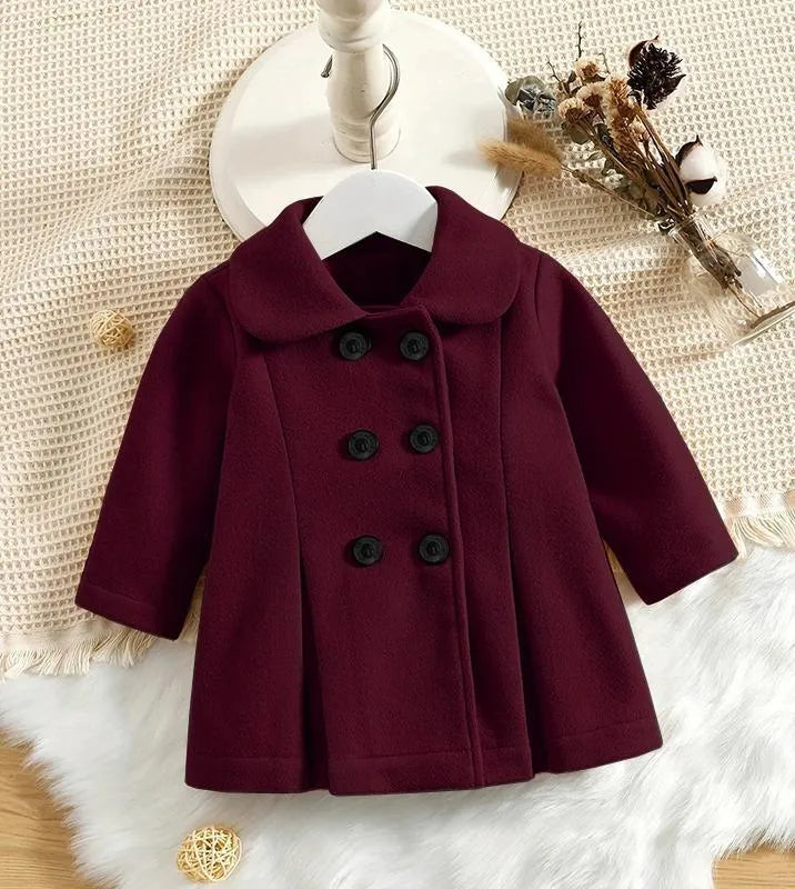 Maroon Fleece Jacket for Girls 7-12 Years Warm Button Up