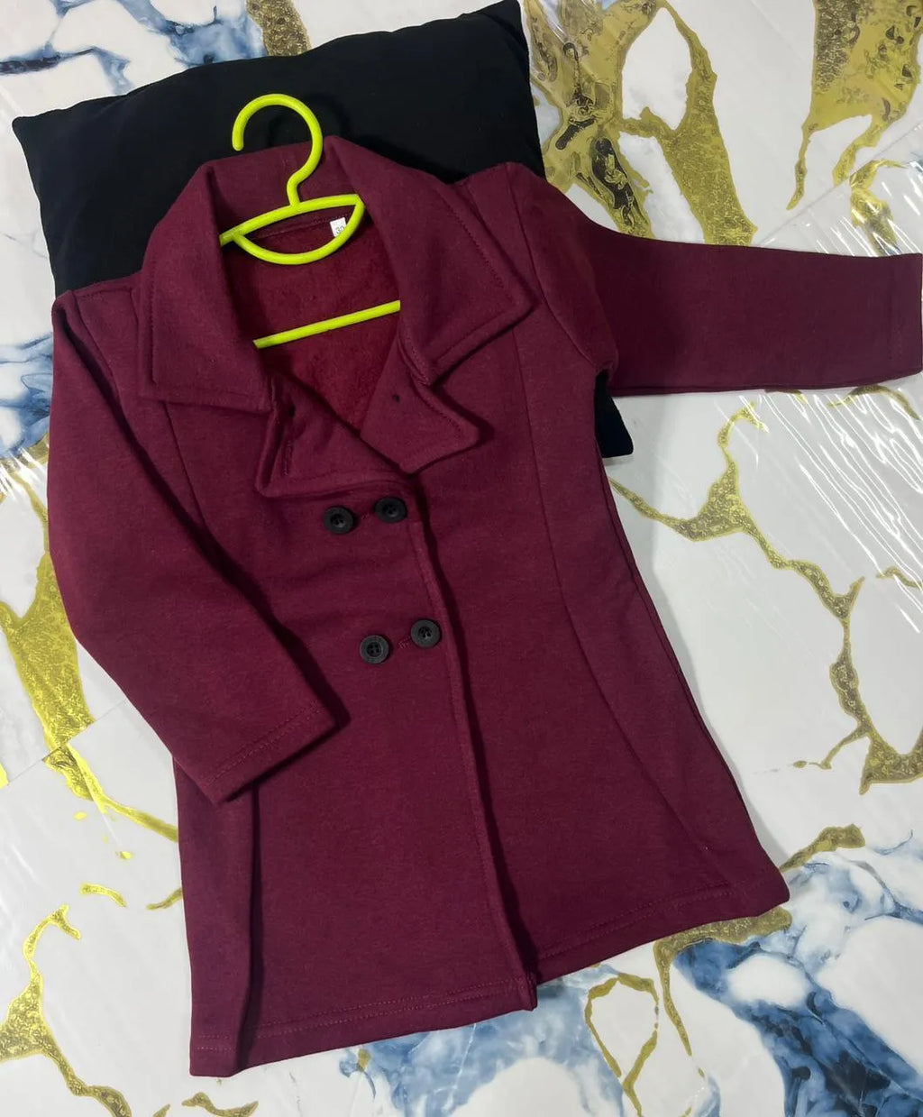 Maroon Fleece Jacket for Girls 7-12 Years Warm Button Up