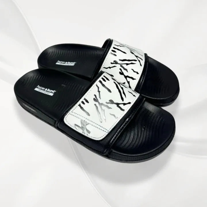 Black Graphic Slide Slippers for Hot Weather