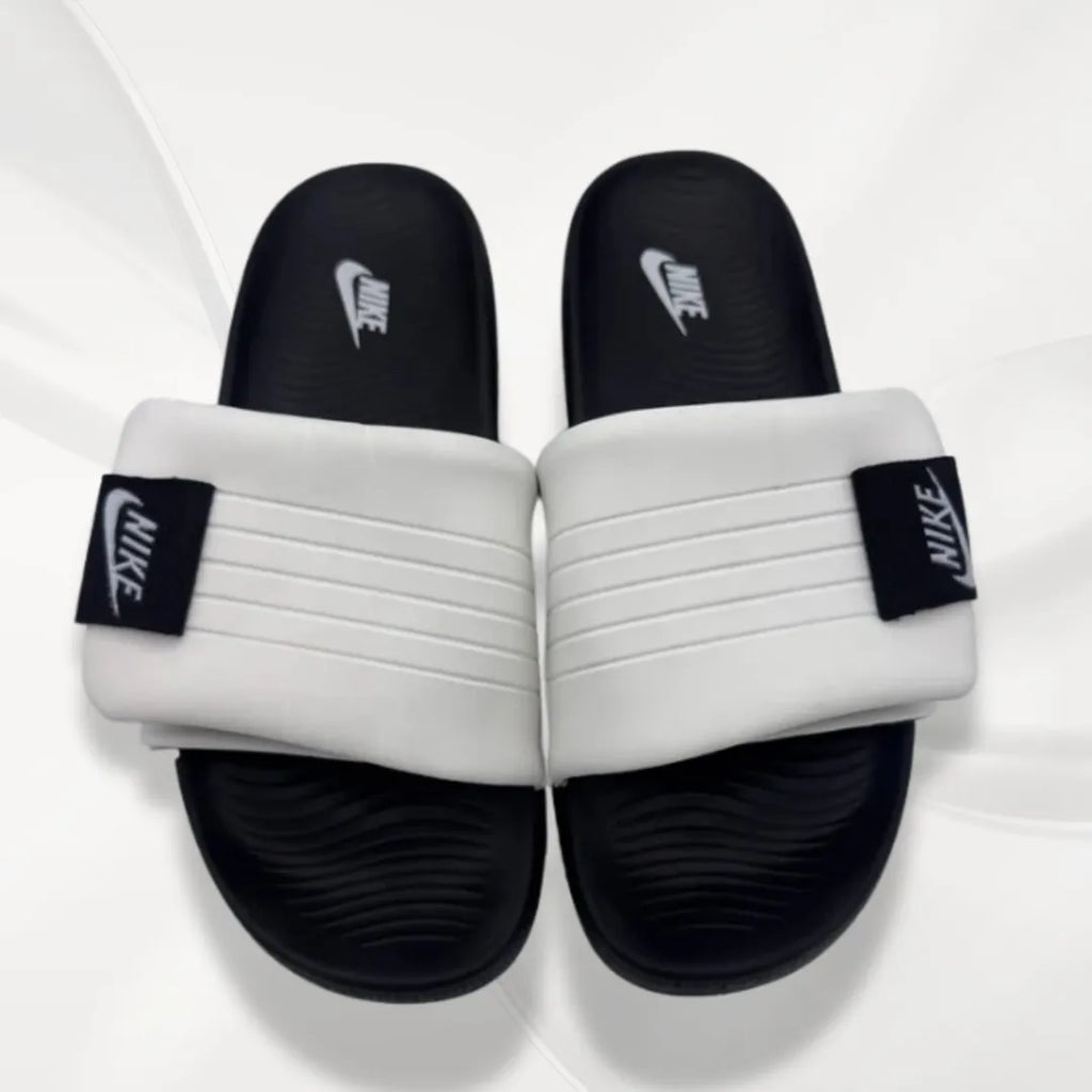 Men's White Microfiber Slide Slippers with Adjustable Strap