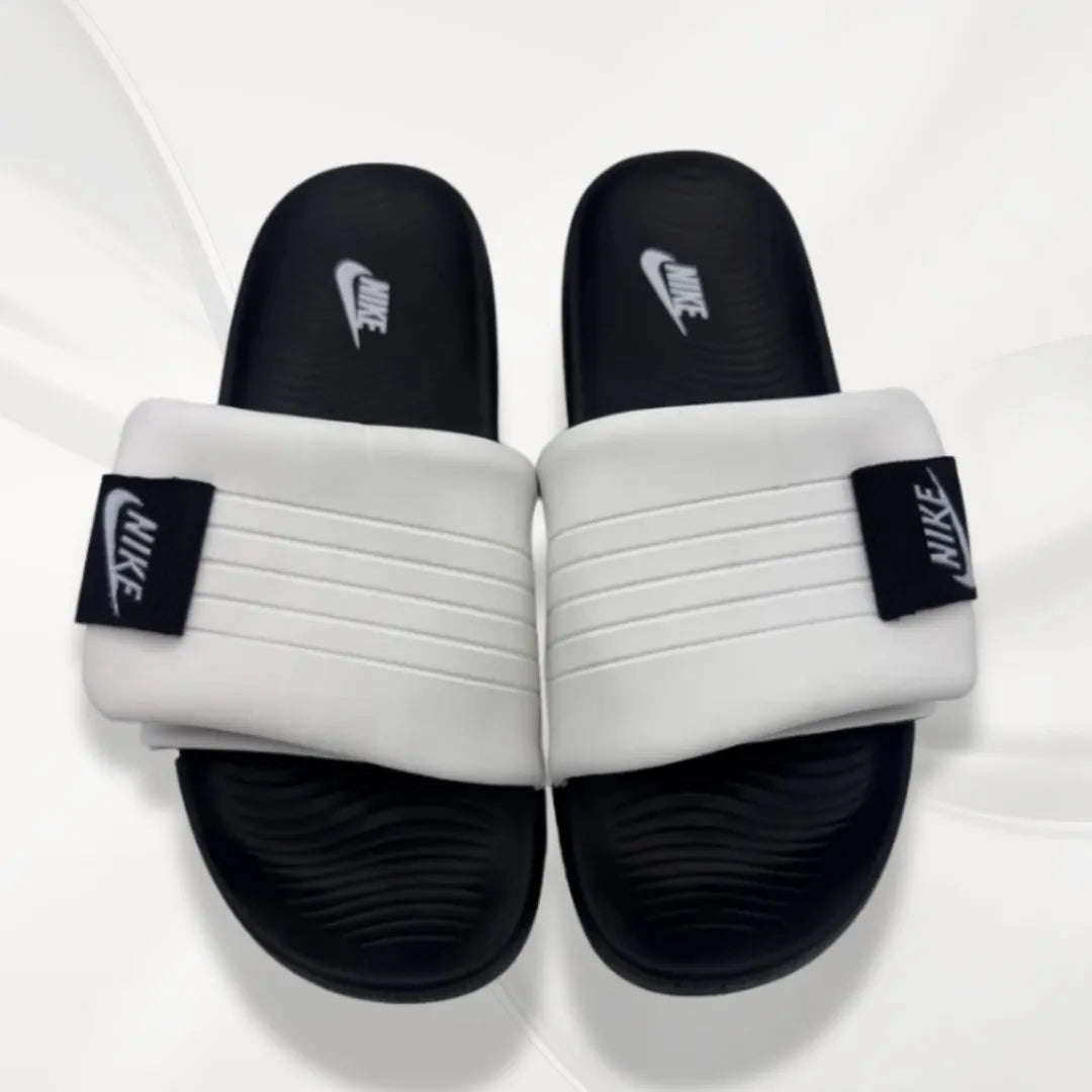 Men's White Microfiber Slide Slippers with Adjustable Strap