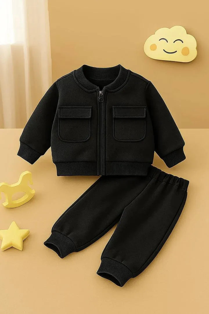 Black Fleece Tracksuit for Girls Boys 1-12 Years