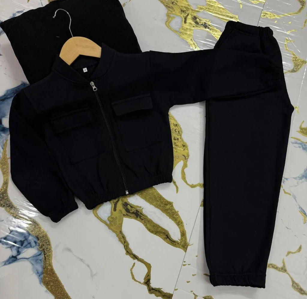 Black Fleece Tracksuit for Girls Boys 1-12 Years