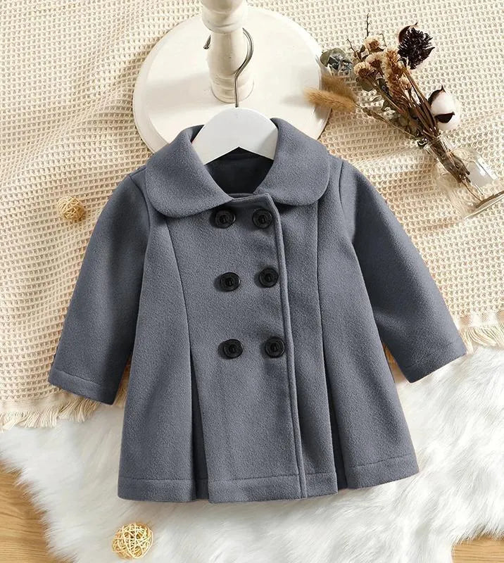 Girls Fleece Coat Double Button Collar 5 Colors 5-12Y