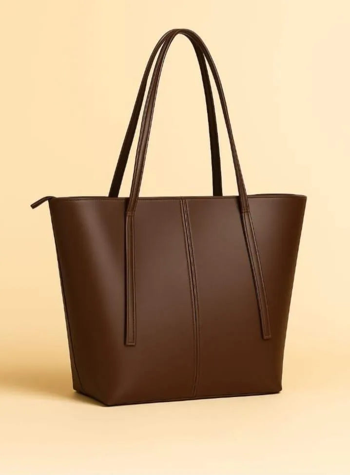 Brown Faux Leather Tote Bag for Women
