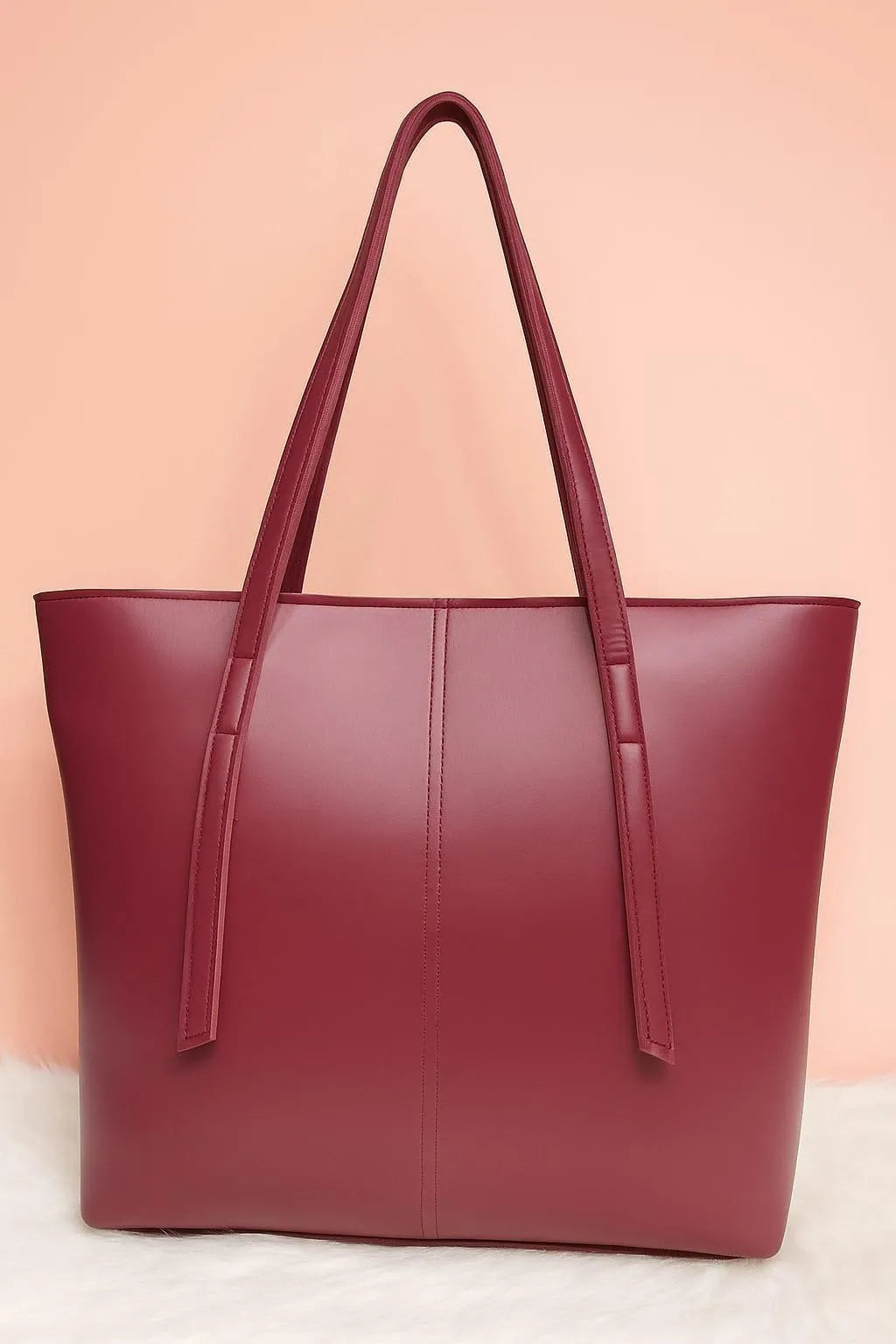 Maroon Faux Leather Tote Bag for Women