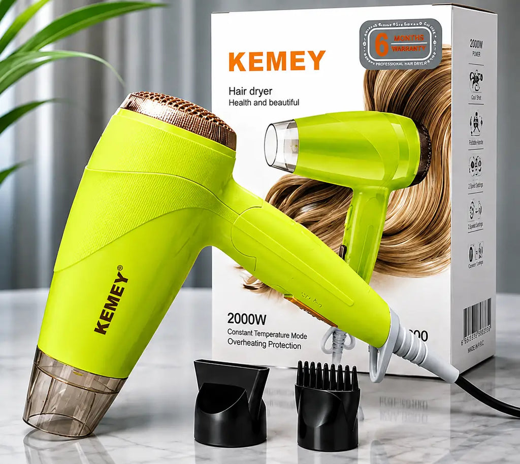 KEMEY KM-6821 Professional Hair Dryer 2000W | Hot & Cool Air | Foldable Handle | Overheat Protection
