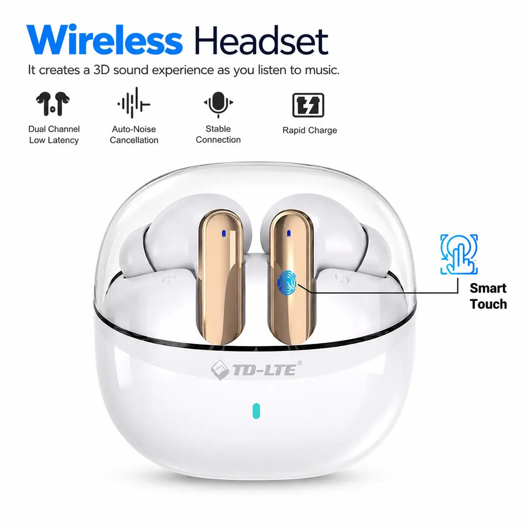 TD-LTE Wireless Headset BT 5.4 200mAh Charging Case Smart Touch Environmental Noise Cancellation Earbuds for Music/Gaming