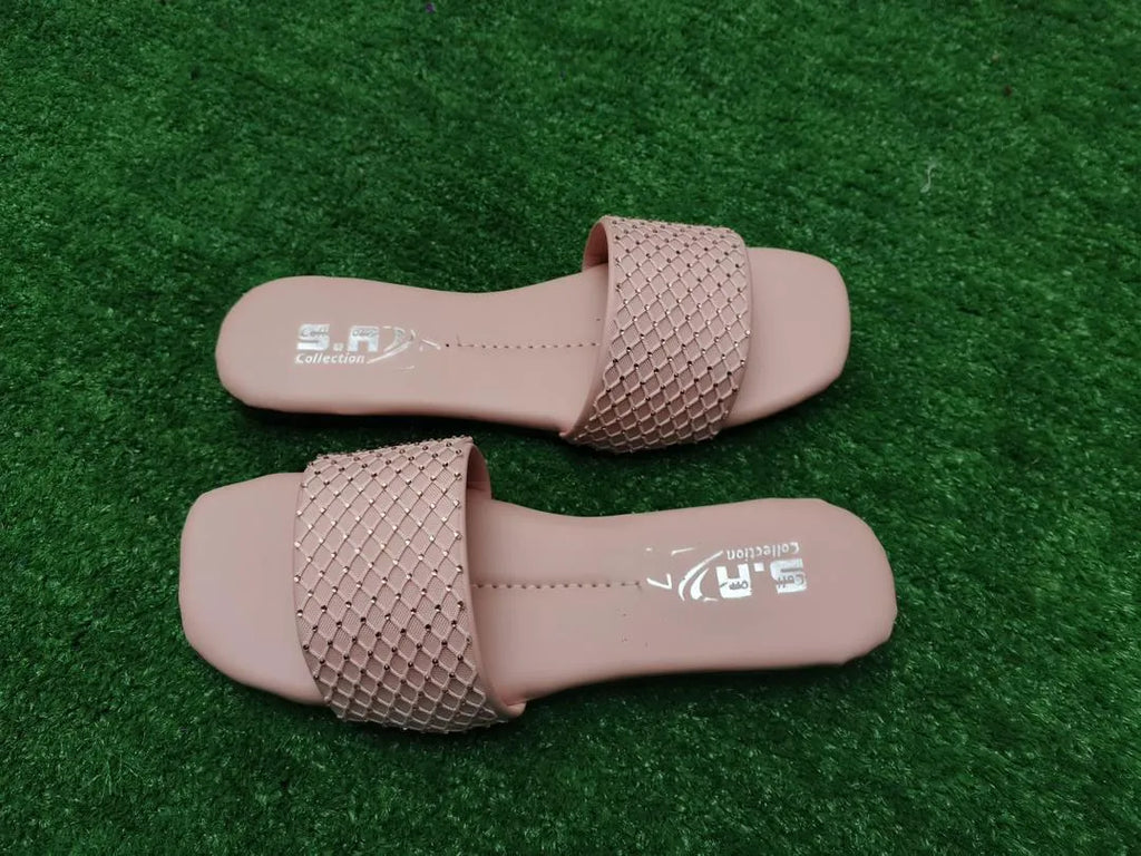 Women Synthetic Leather Rhinestone Flats Pink Size 6-10
