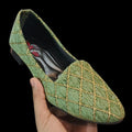 Green Gold Stitched Women's Flat Pumps