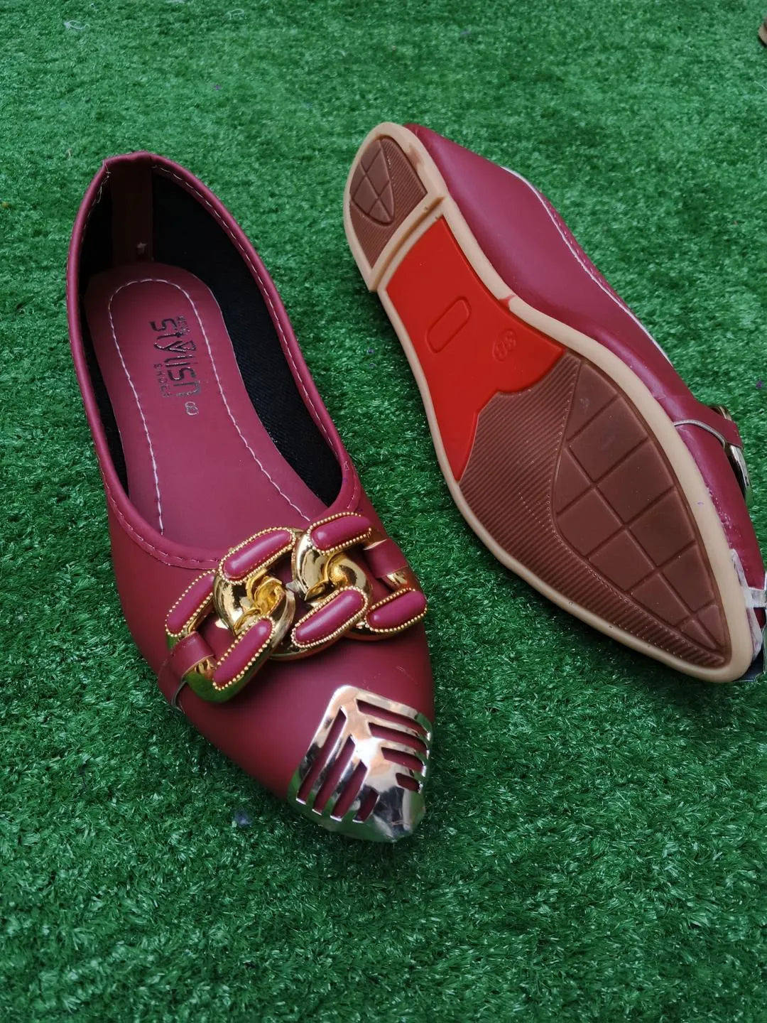Maroon Synthetic Leather Fancy Pumps for Women