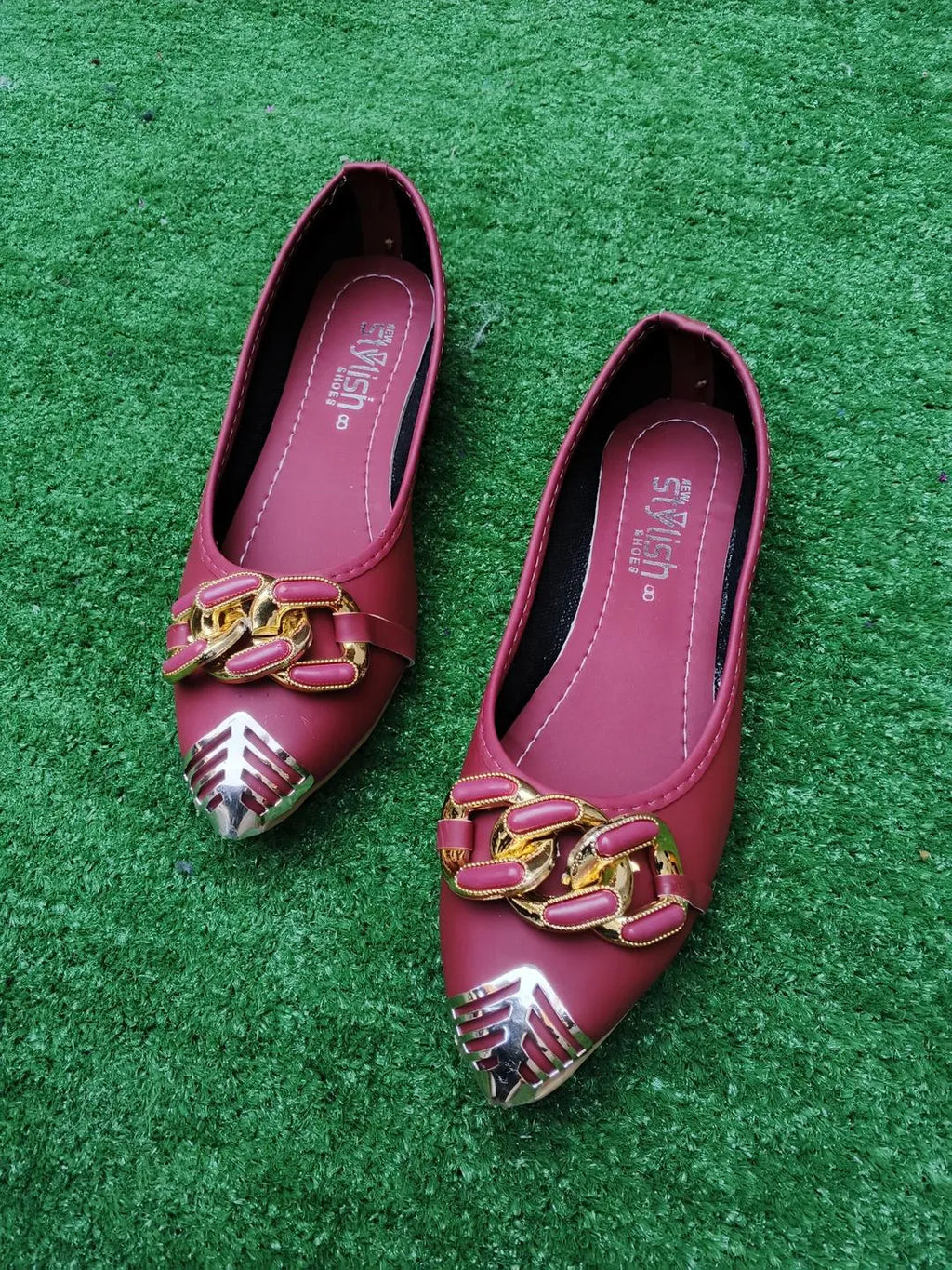Maroon Synthetic Leather Fancy Pumps for Women