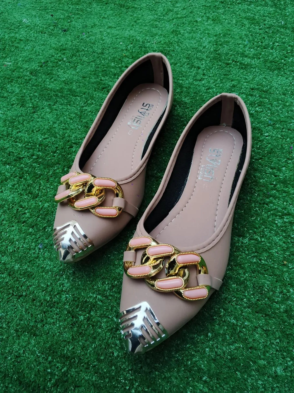Pink Gold Chain Pumps for Women, Comfortable & Stylish