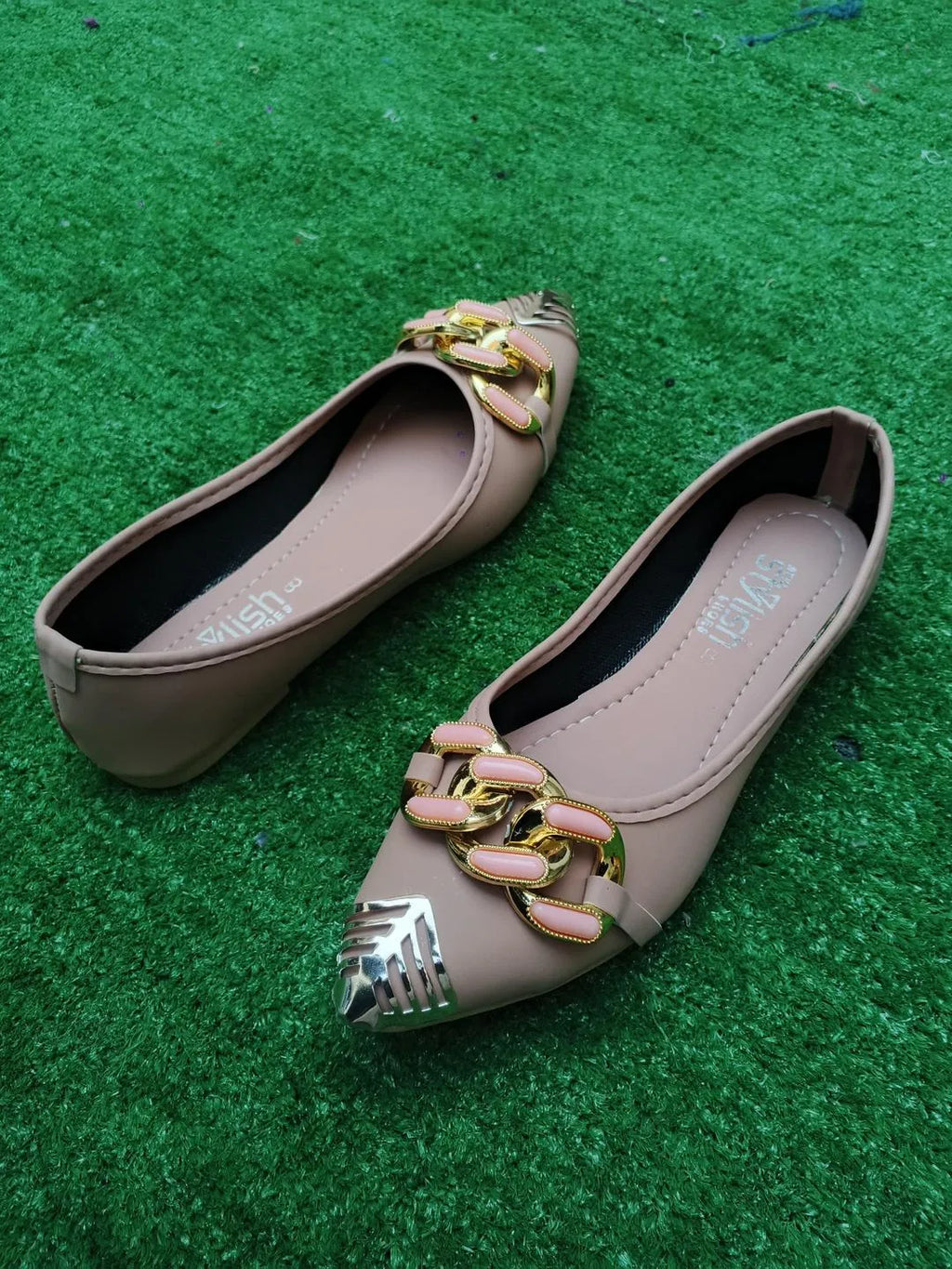 Pink Gold Chain Pumps for Women, Comfortable & Stylish