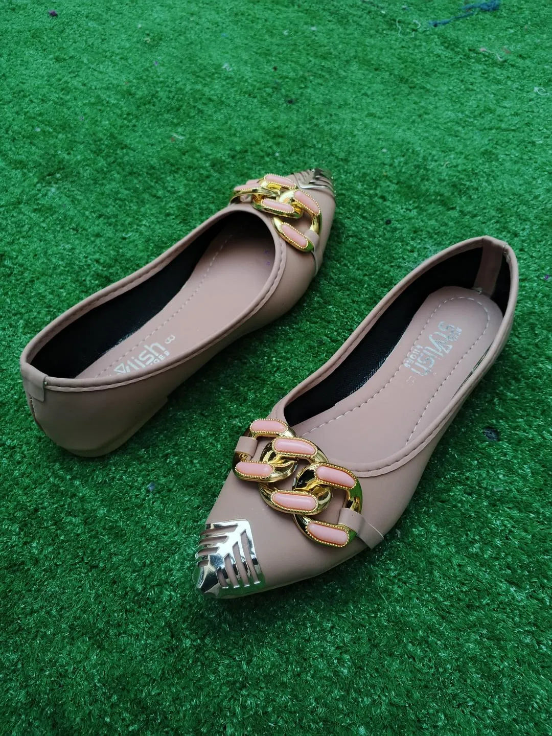 Pink Gold Chain Pumps for Women, Comfortable & Stylish