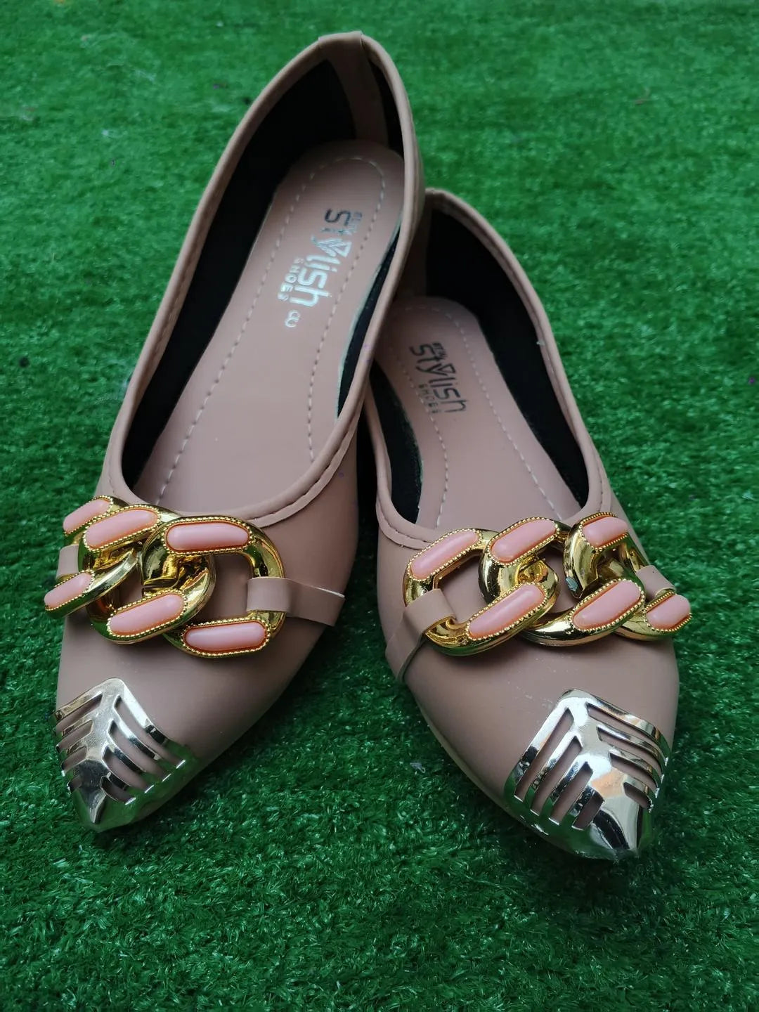 Pink Gold Chain Pumps for Women, Comfortable & Stylish
