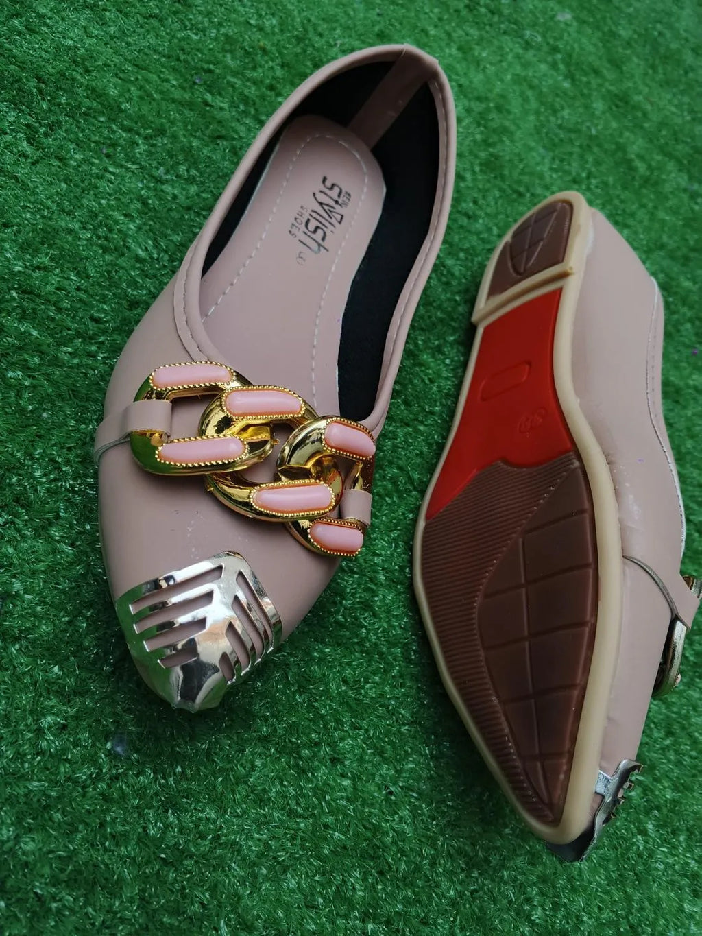 Pink Gold Chain Pumps for Women, Comfortable & Stylish