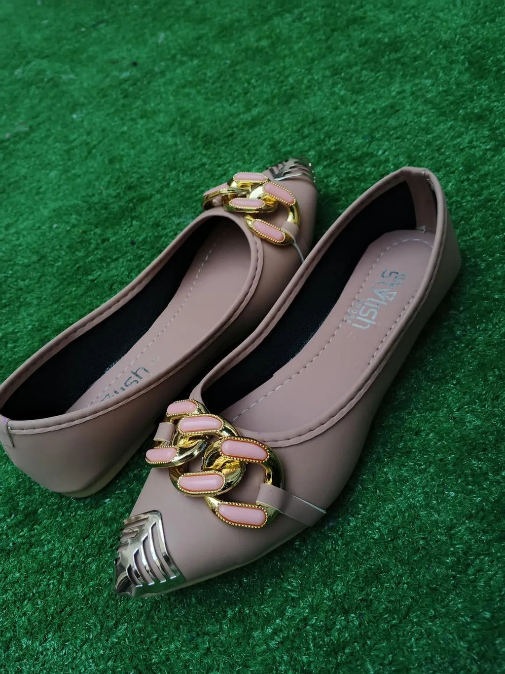 Pink Gold Chain Pumps for Women, Comfortable & Stylish