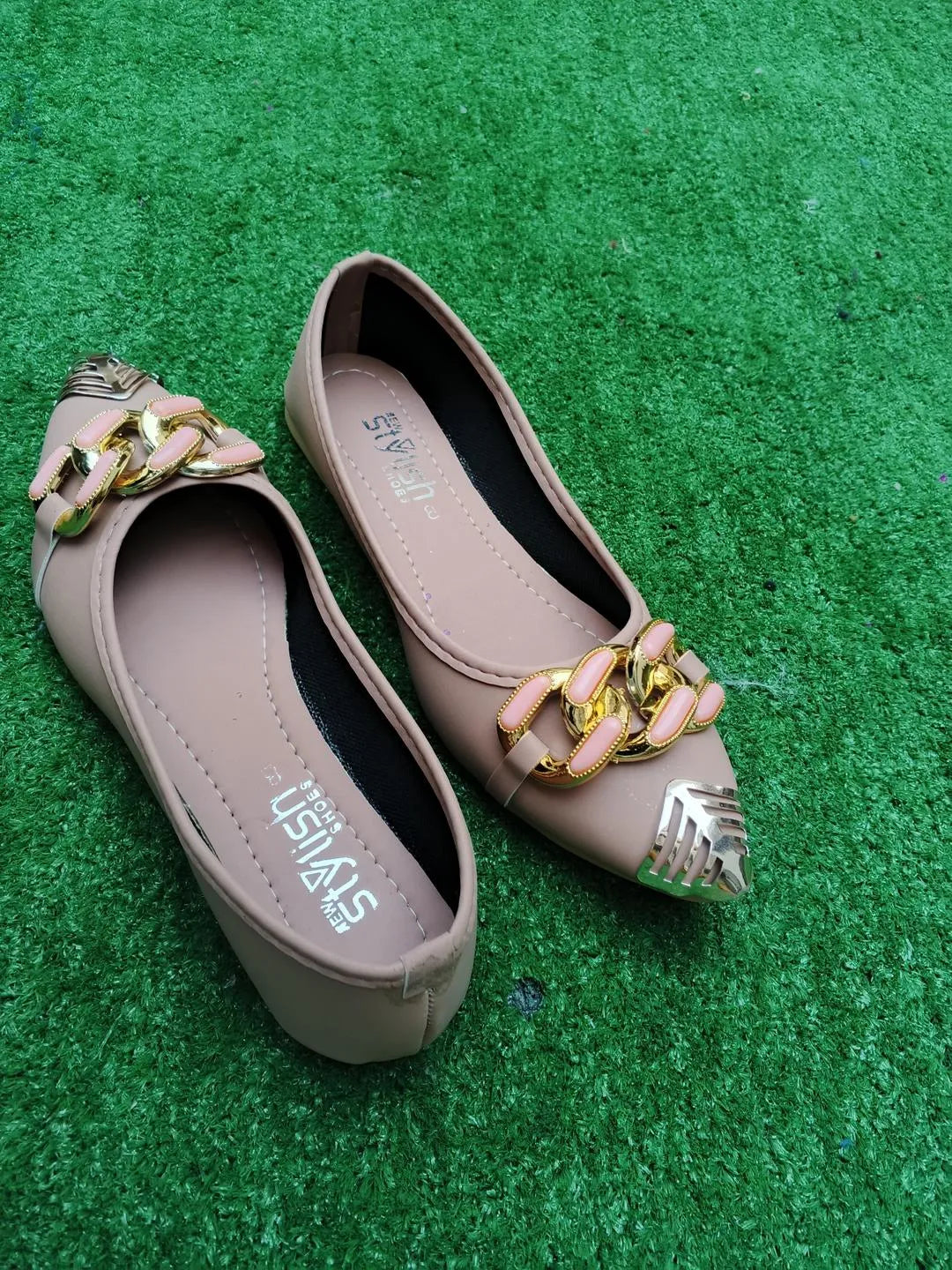 Pink Gold Chain Pumps for Women, Comfortable & Stylish