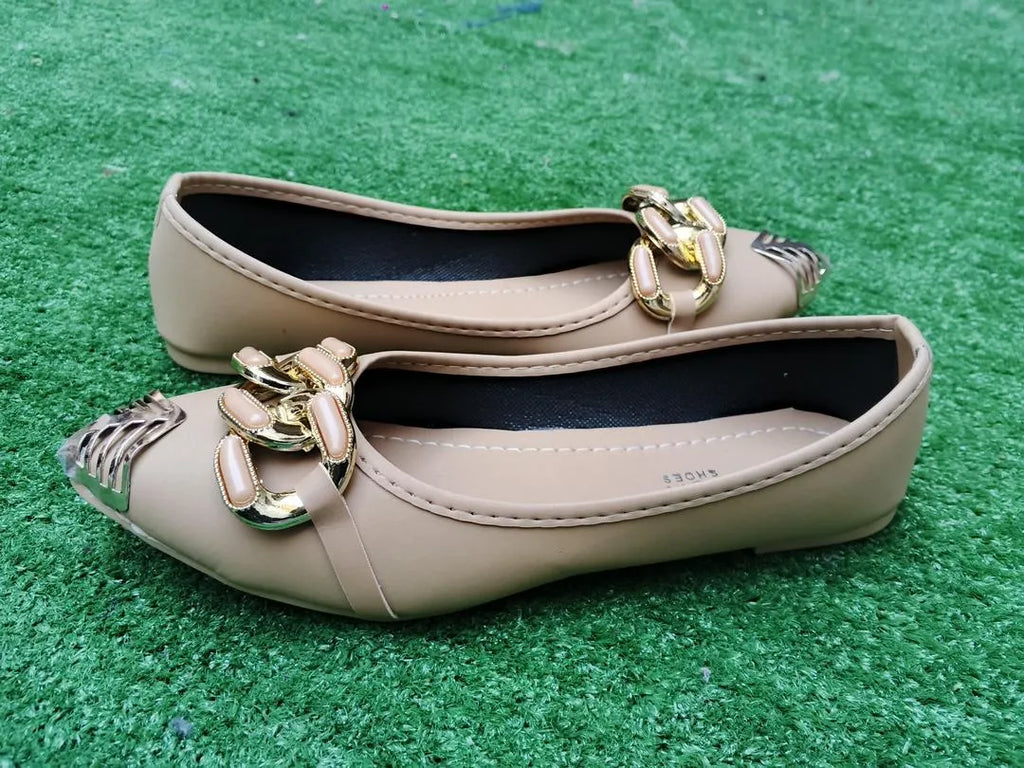 Beige Synthetic Leather Fancy Pumps for Women