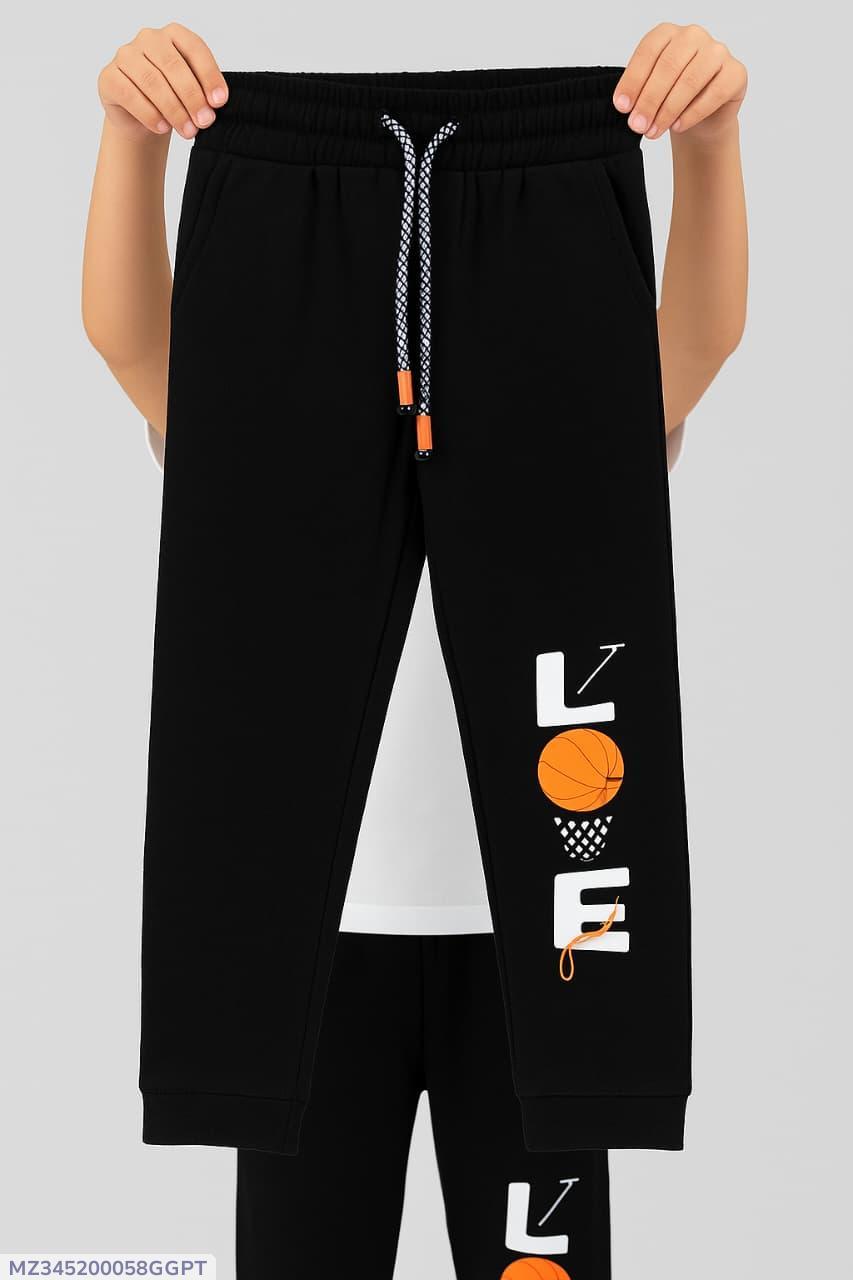 Black Unisex Trousers with Basketball Print for Kids