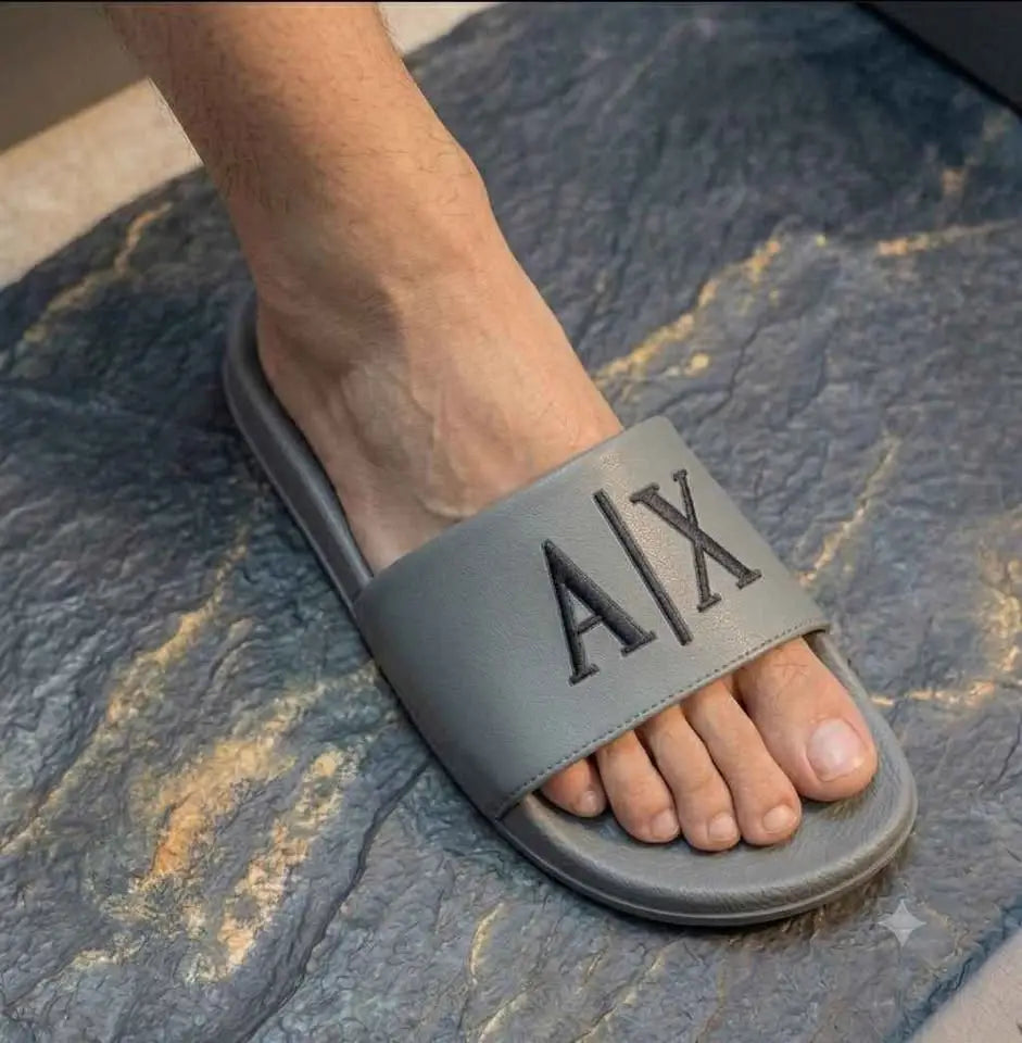 Men's Rubber Fancy Slide Slippers (AIX-Grey)