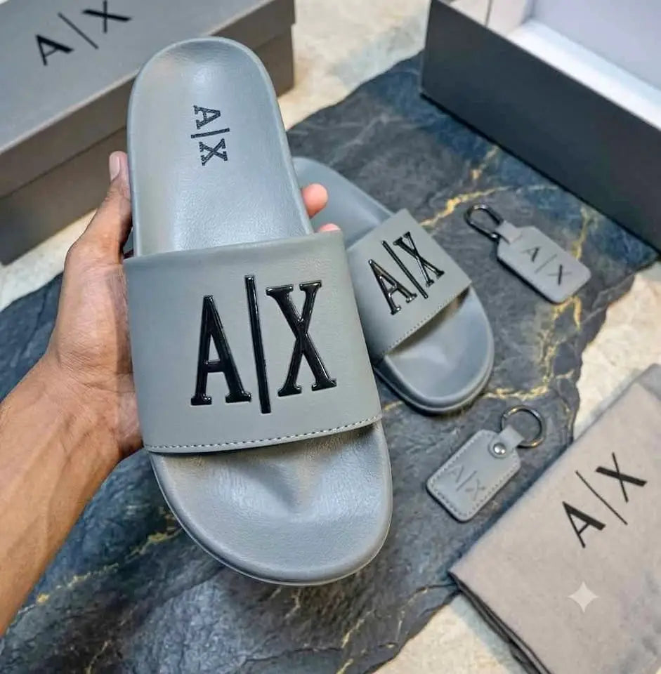 Men's Rubber Fancy Slide Slippers (AIX-Grey)