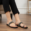 Women's Black Rexine Strap Sandals Casual Formal