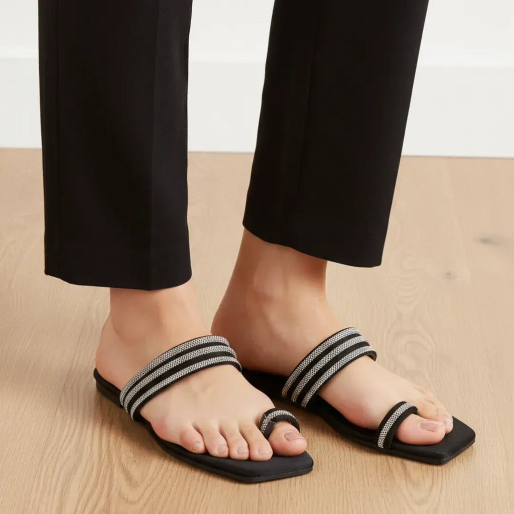 Women's Black Rexine Strap Sandals Casual Formal