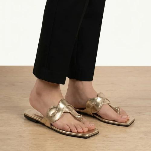 Golden Cross Toe Flat Sandals for Women