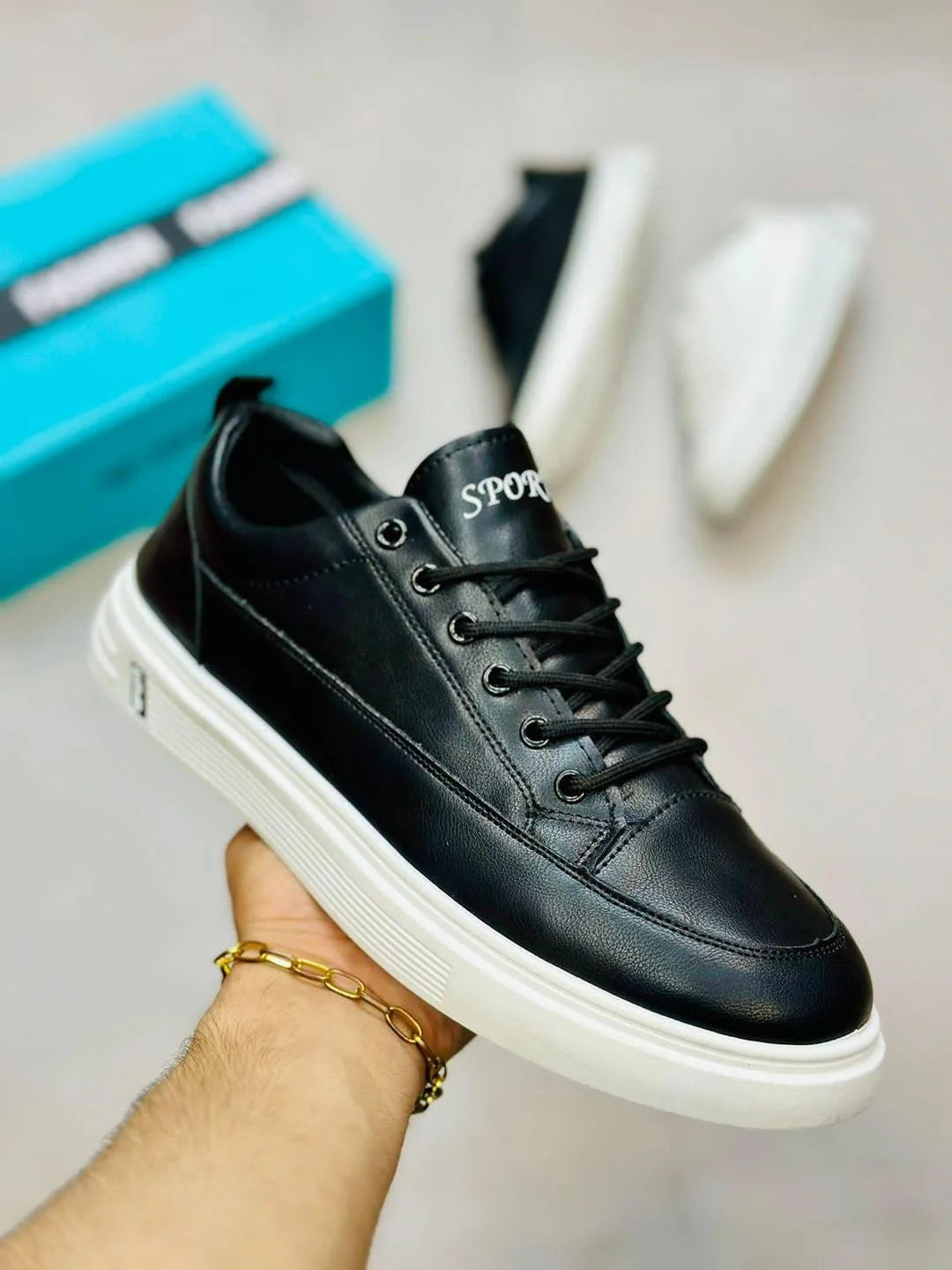 Black Rexine Casual Men's Sneakers Size 7-12