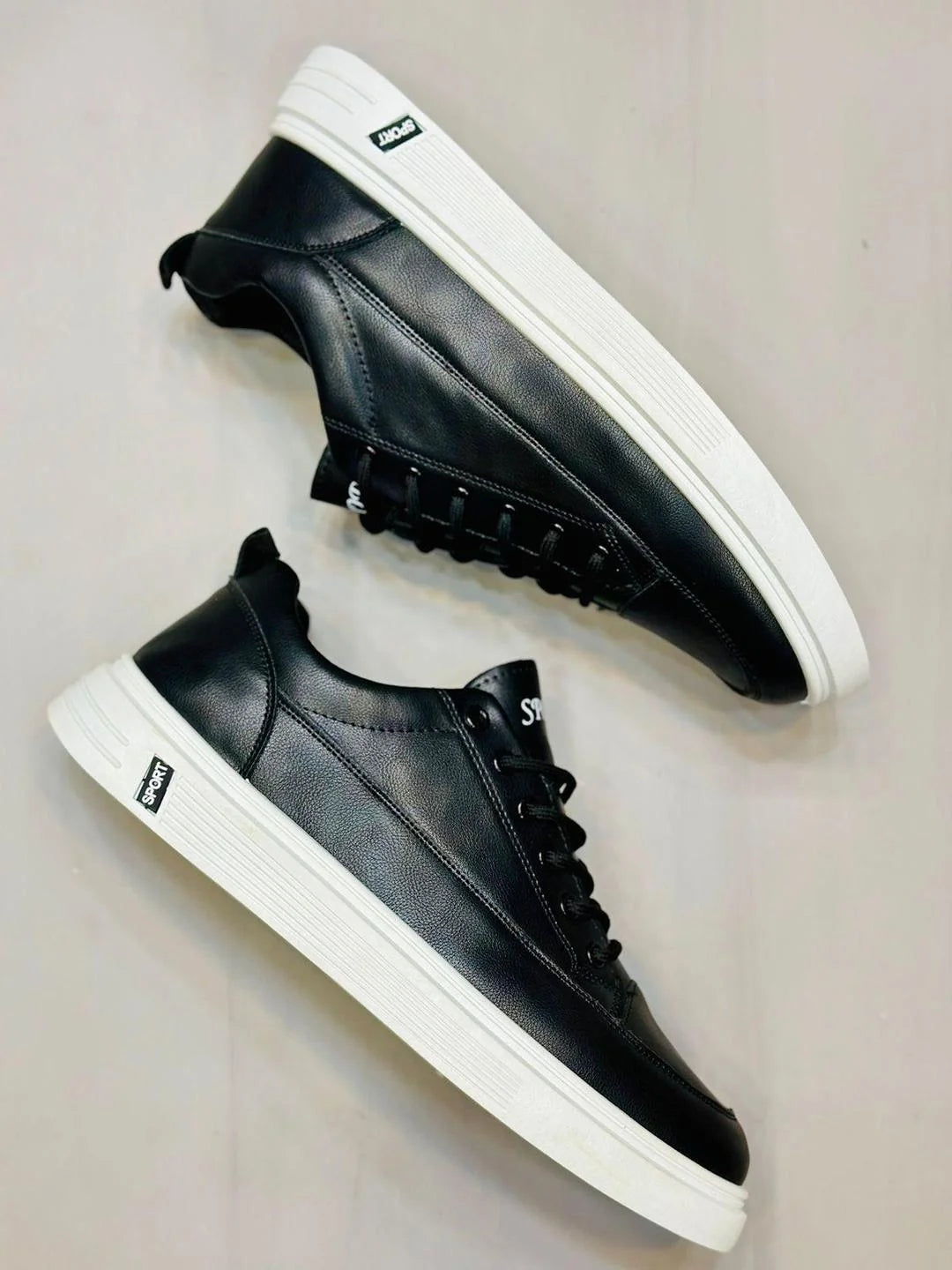 Black Rexine Casual Men's Sneakers Size 7-12